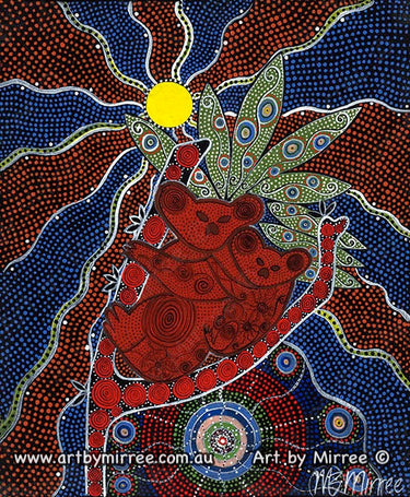 Koala and Baby Painting A3 Girlcee Print by Mirree Contemporary Aboriginal Art